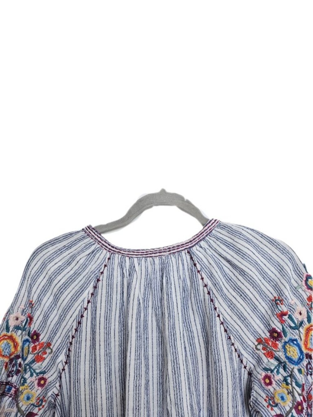 Johnny Was Allegra Peasant Blouse Top Striped Embroidered L - Picture 8 of 12
